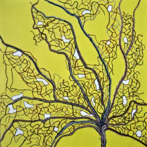 Medium: Spun polyester thread on wooden board